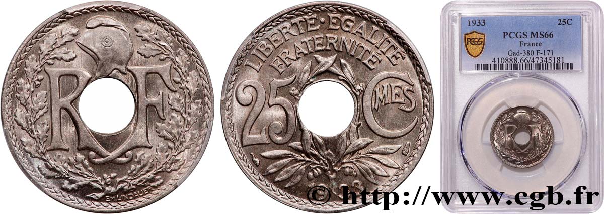 25 centimes Lindauer 1933  F.171/17 FDC66 PCGS