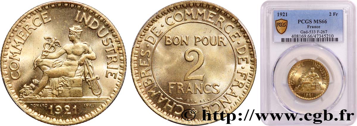 2 francs Chambres de Commerce 1921  F.267/3 FDC66 PCGS