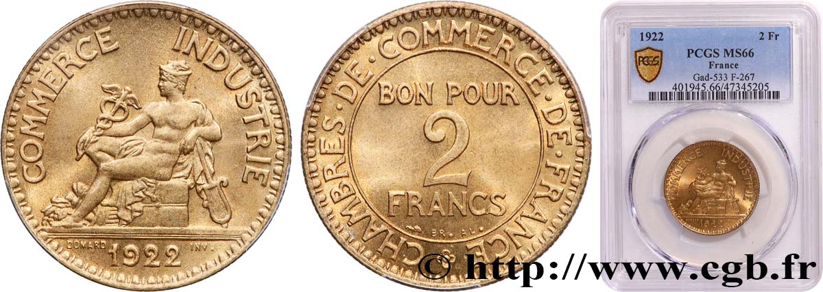 2 francs Chambres de Commerce 1922  F.267/4 FDC66 PCGS