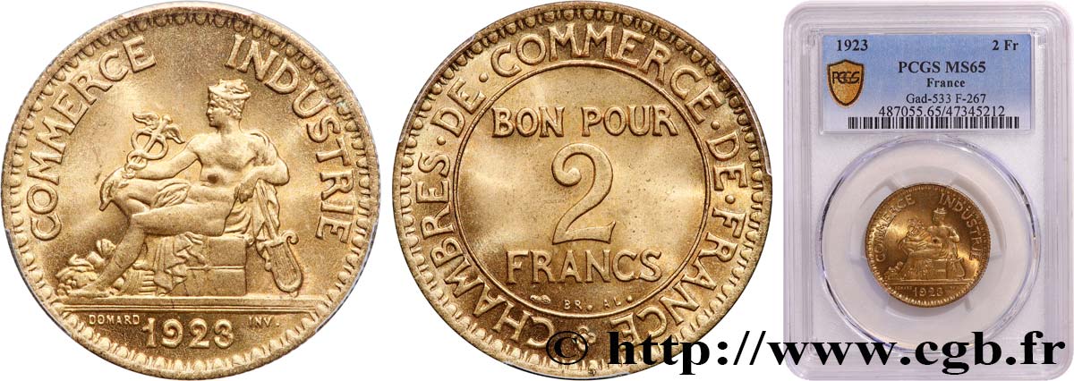 2 francs Chambres de Commerce 1923  F.267/5 MS65 PCGS