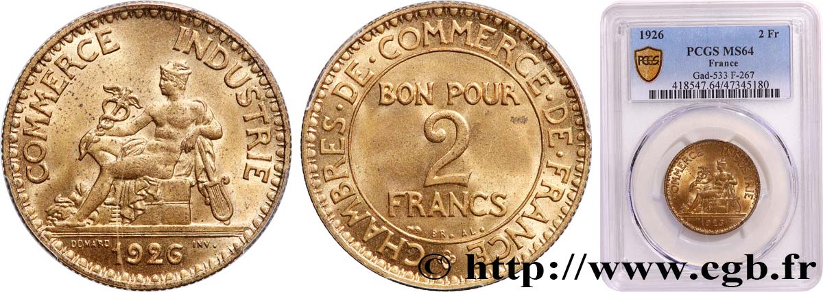 2 francs Chambres de Commerce 1926  F.267/8 SPL64 PCGS