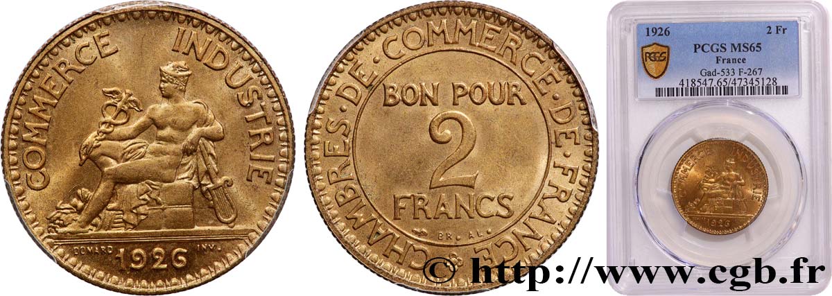 2 francs Chambres de Commerce 1926  F.267/8 MS65 PCGS