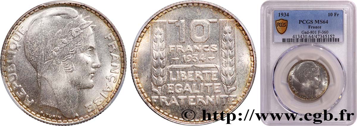 10 francs Turin 1934  F.360/7 SPL64 PCGS