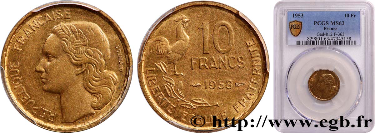 10 francs Guiraud 1953  F.363/8 MS63 PCGS