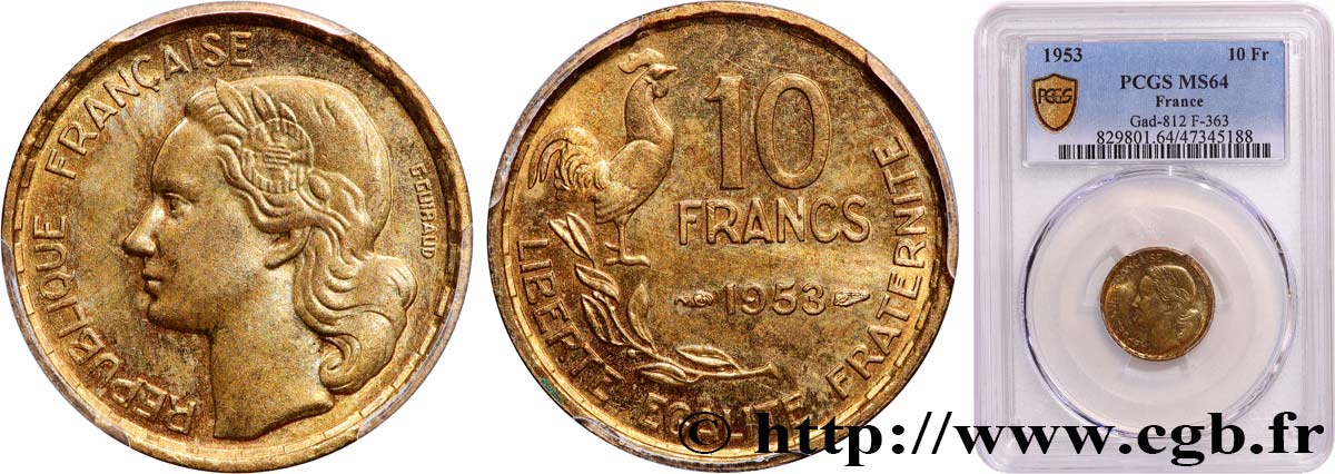 10 francs Guiraud 1953  F.363/8 MS64 PCGS