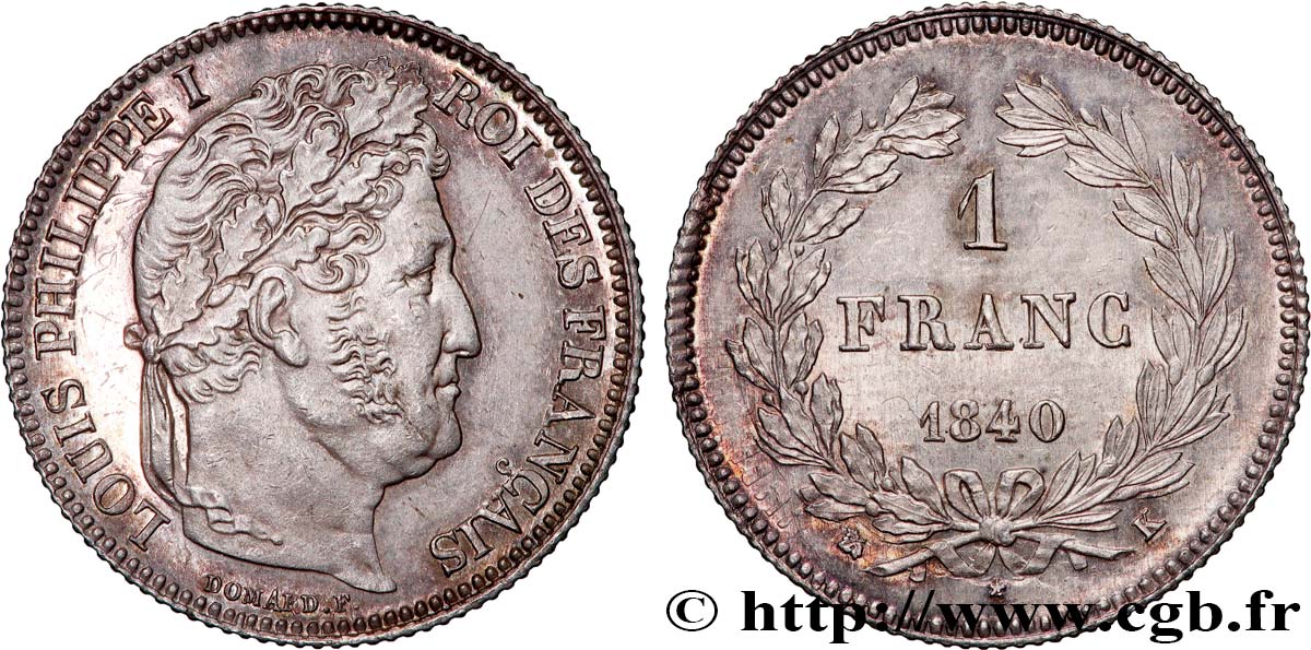 1 franc Louis-Philippe, couronne de chêne 1840 Bordeaux F.210/77 SUP+ 