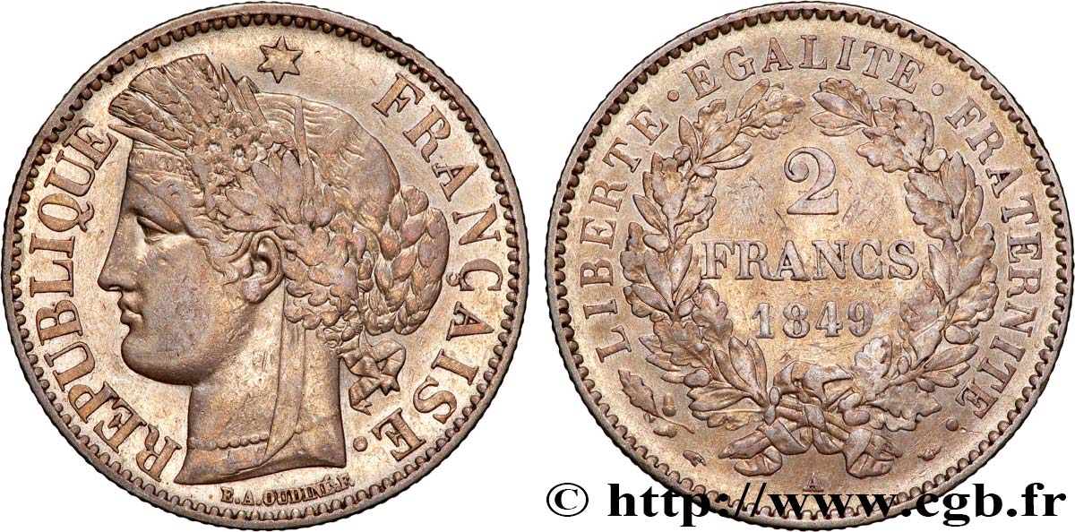 2 francs Cérès, IIe République 1849 Paris F.261/1 MBC 