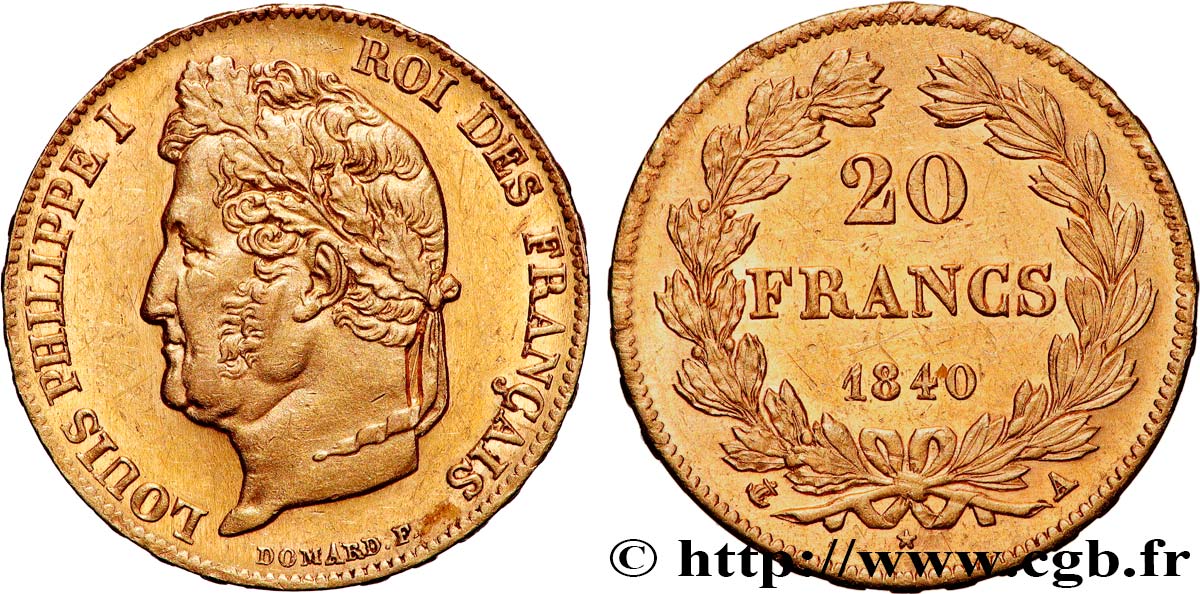 20 francs or Louis-Philippe, Domard 1840 Paris F.527/22 EBC 