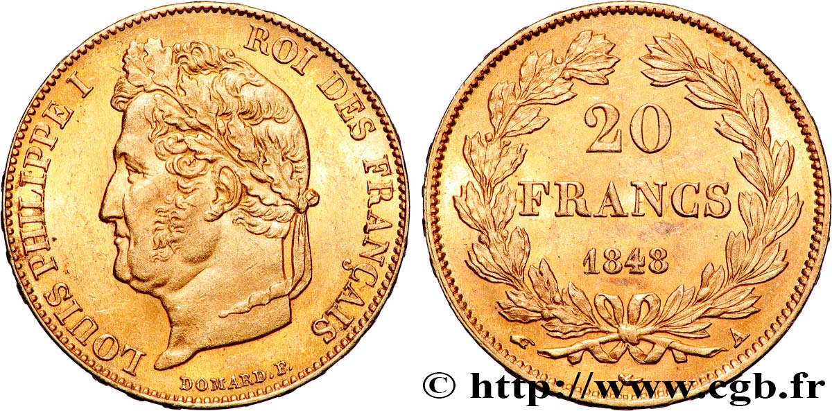 20 francs or Louis-Philippe, Domard 1848 Paris F.527/38 SPL61 