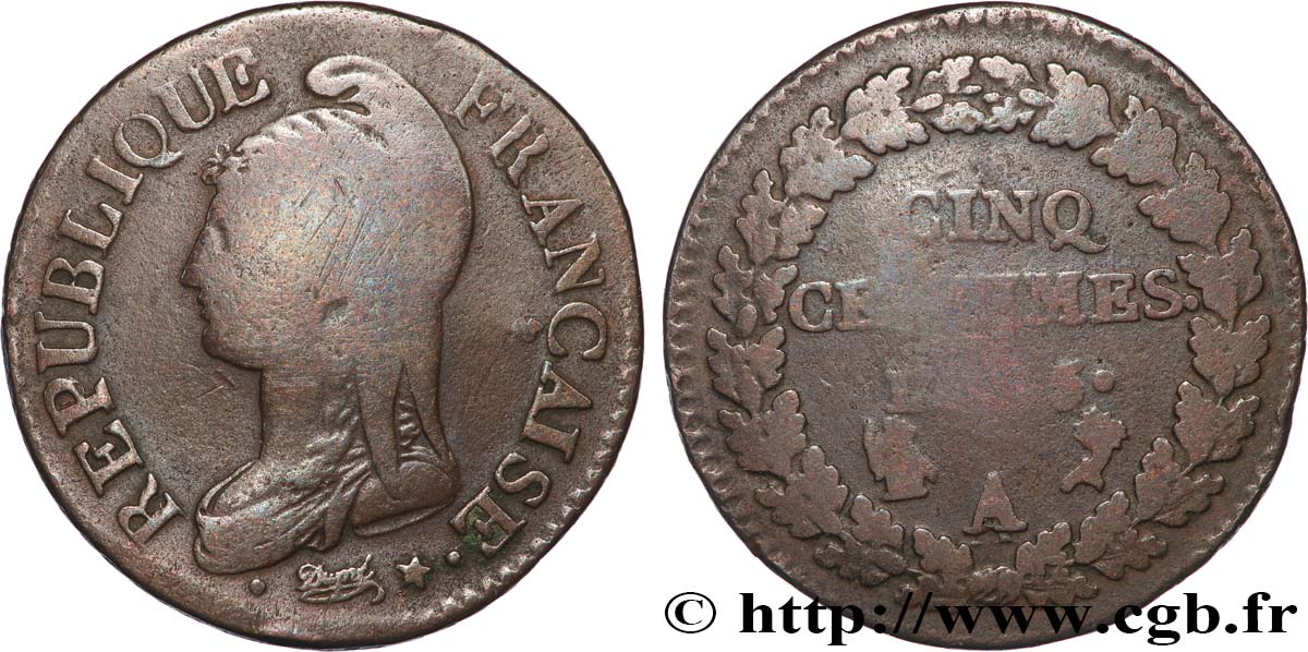 Cinq centimes Dupré, grand module, A/A 1797 Paris F.115/10 VG10 