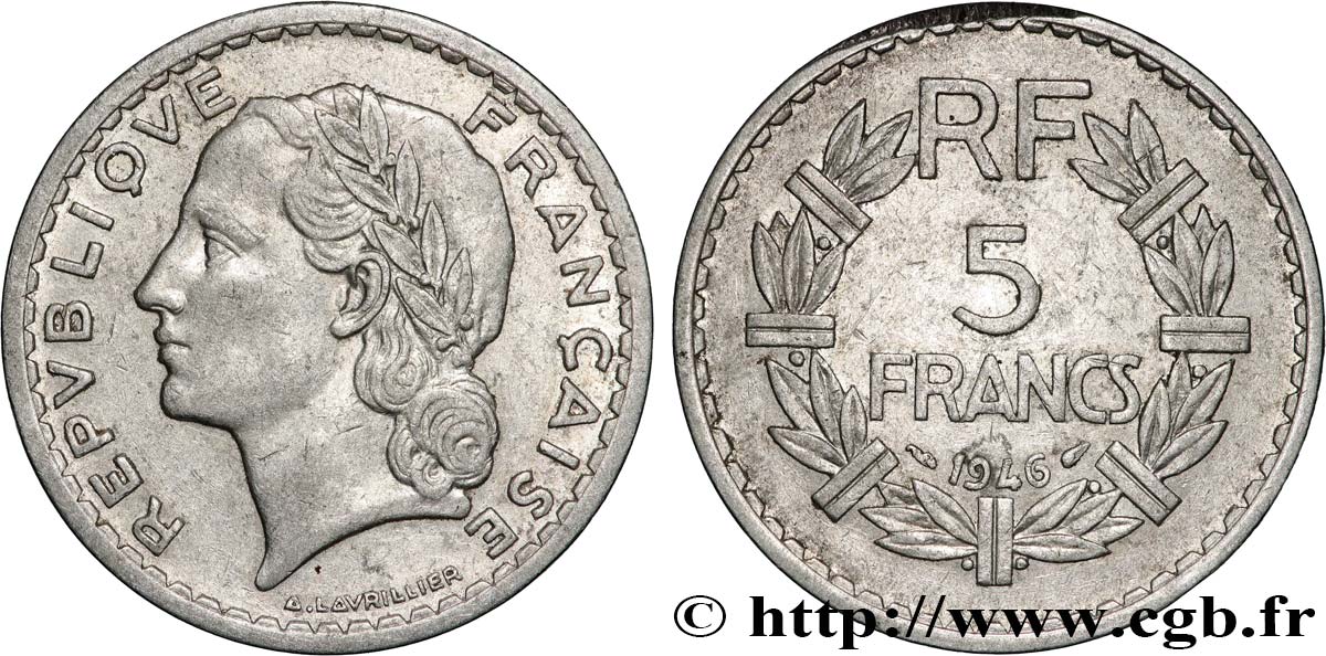 5 francs Lavrillier, aluminium 1946  F.339/6 VF 