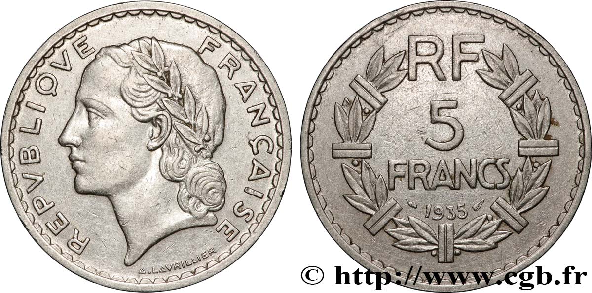 5 francs Lavrillier, nickel 1935  F.336/4 VF 