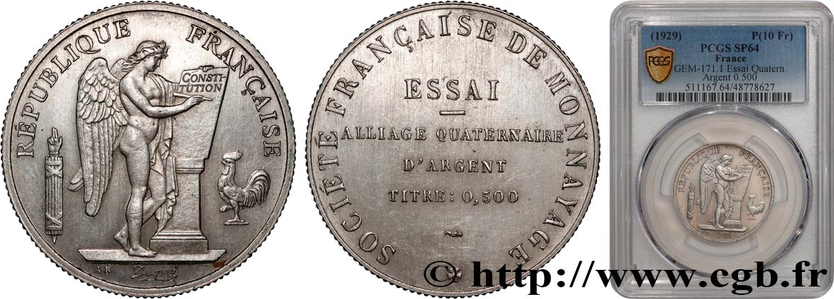 Essai d’alliage quaternaire sur module de 10 Francs n.d.  GEM.171 1 MS64 PCGS