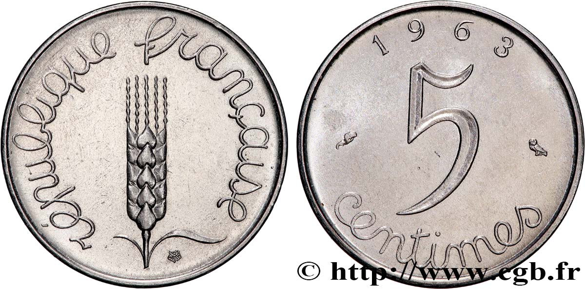 5 centimes Épi 1963  F.124/5 SPL+ 