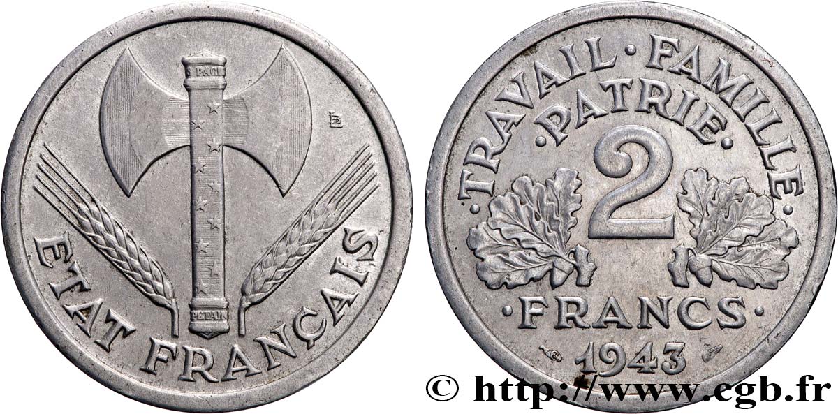 2 francs Francisque 1943  F.270/2 EBC60 