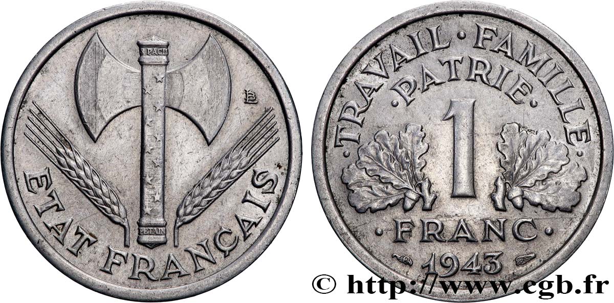 1 franc Francisque, légère 1943  F.223/3 SPL60 