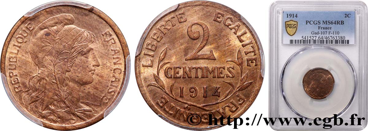 2 centimes Daniel-Dupuis 1914 Paris F.110/17 SPL64 PCGS