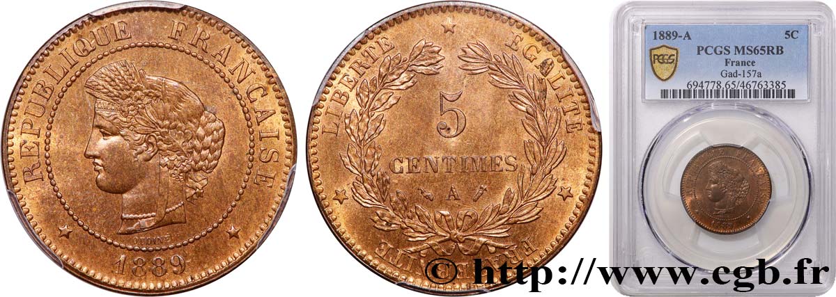 5 centimes Cérès 1889 Paris F.118/31 MS65 PCGS