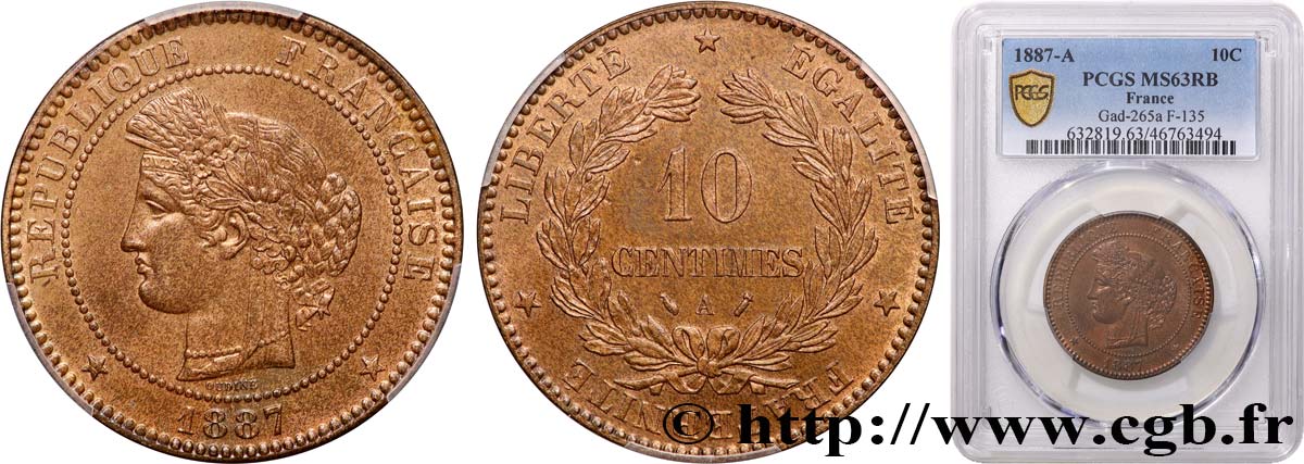 10 centimes Cérès 1887 Paris F.135/31 MS63 PCGS