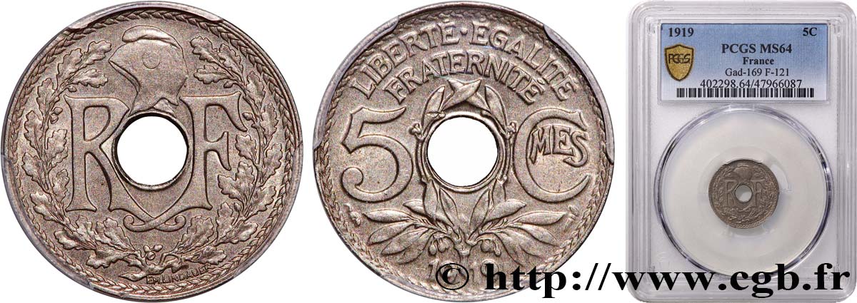 5 centimes Lindauer, grand module 1919  F.121/3 MS64 PCGS
