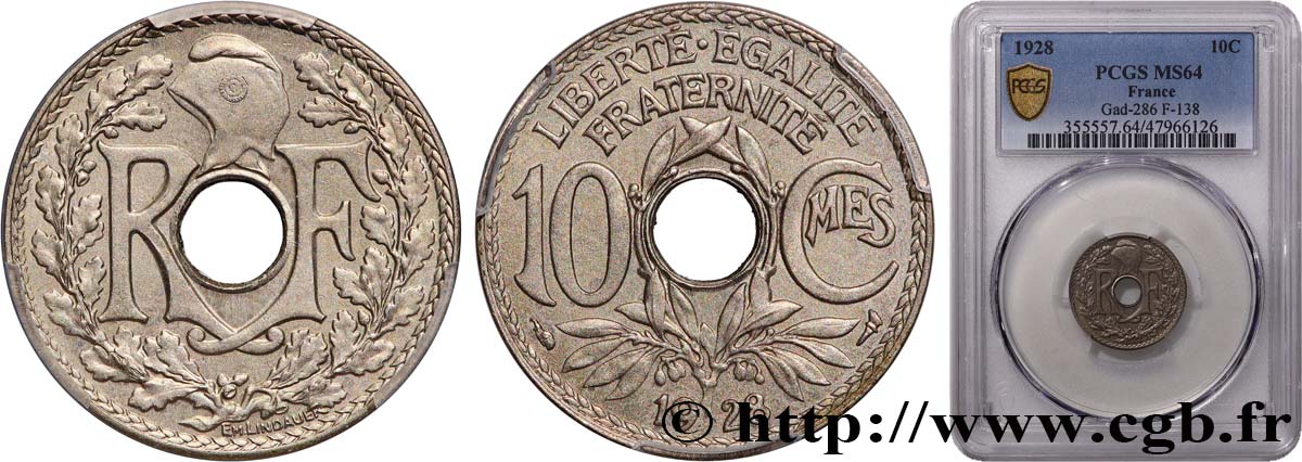 10 centimes Lindauer 1928  F.138/15 SPL64 PCGS