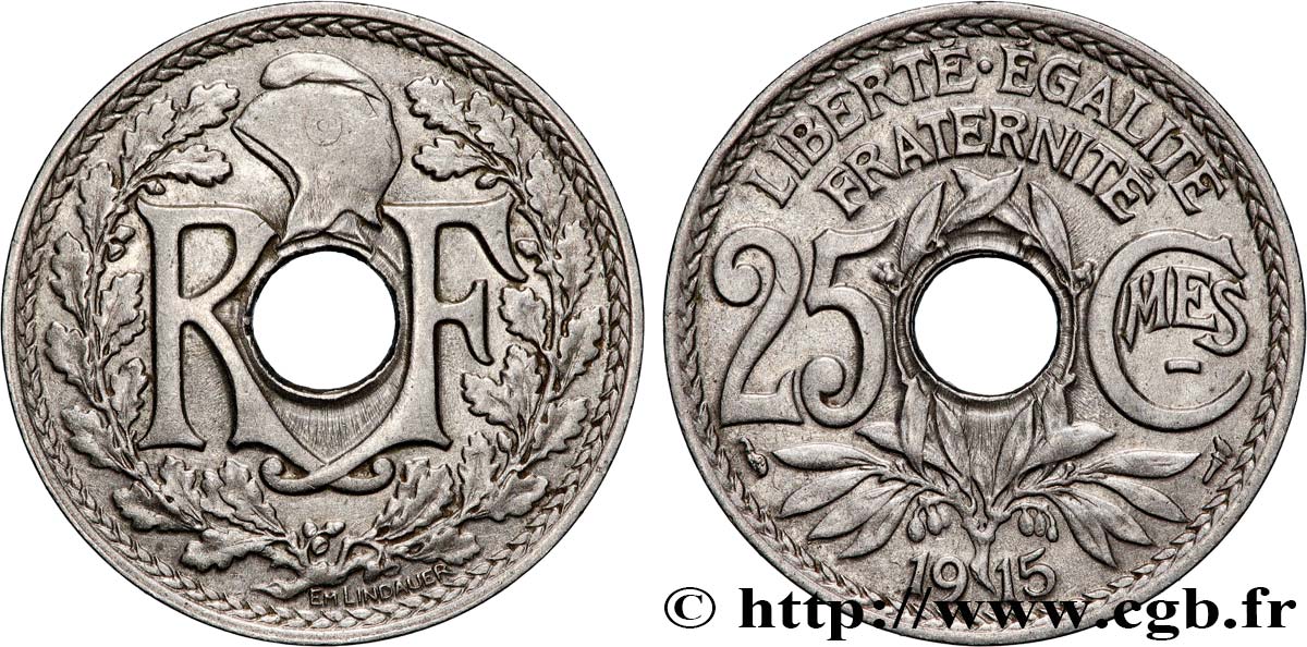 25 centimes Lindauer, Cmes souligné 1915  F.170/3 AU 