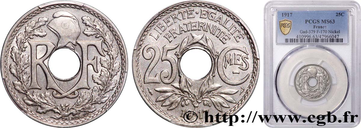 25 centimes Lindauer, Cmes souligné 1917  F.170/5 SPL63 PCGS