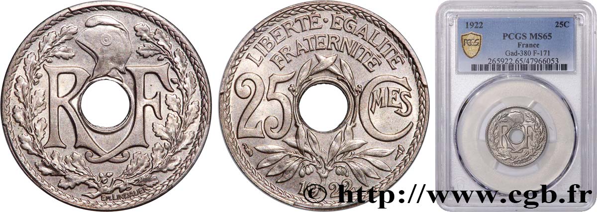 25 centimes Lindauer 1922  F.171/6 FDC65 PCGS