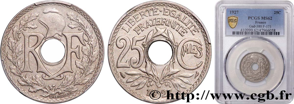 25 centimes Lindauer 1927  F.171/11 SUP62 PCGS