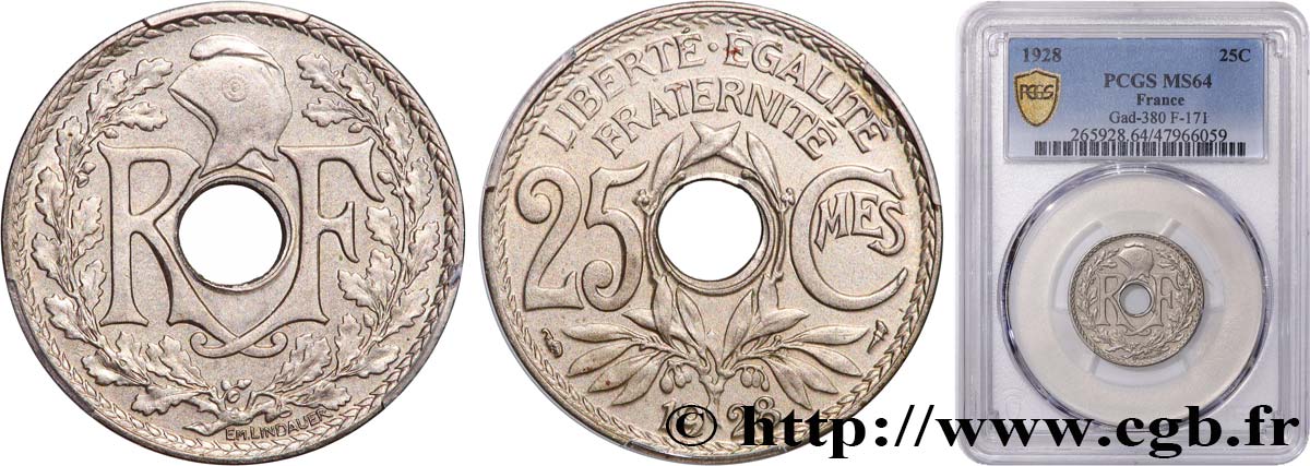 25 centimes Lindauer 1928  F.171/12 SPL64 PCGS
