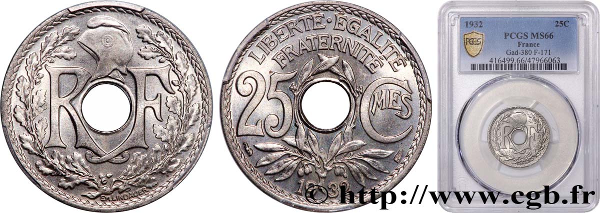 25 centimes Lindauer 1932  F.171/16 MS66 PCGS