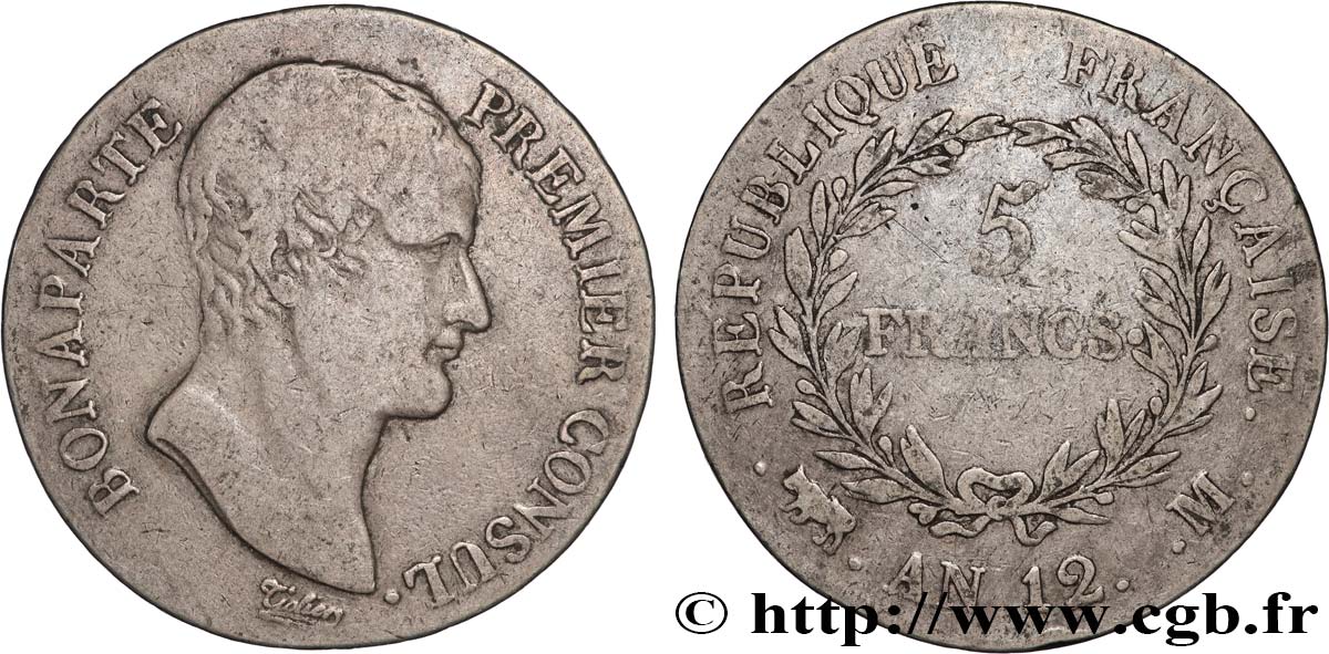 5 francs Bonaparte Premier Consul 1804 Toulouse F.301/20 VF 