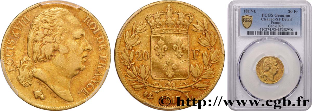 20 francs or Louis XVIII, tête nue 1817 Bayonne F.519/7 TTB PCGS