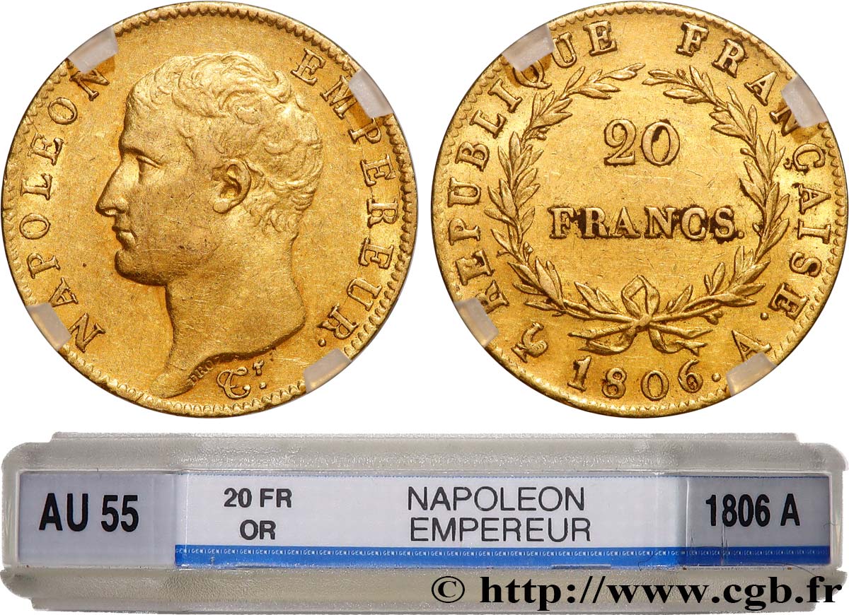 20 francs or Napoléon tête nue, Calendrier grégorien 1806 Paris F.513/1 AU55 GENI