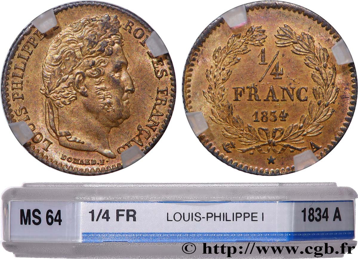 1/4 franc Louis-Philippe 1834 Paris F.166/37 SPL64 GENI