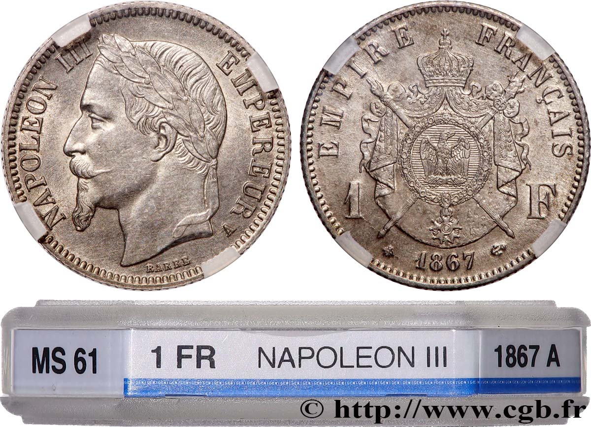 1 franc Napoléon III, tête laurée 1867 Paris F.215/6 MS61 GENI