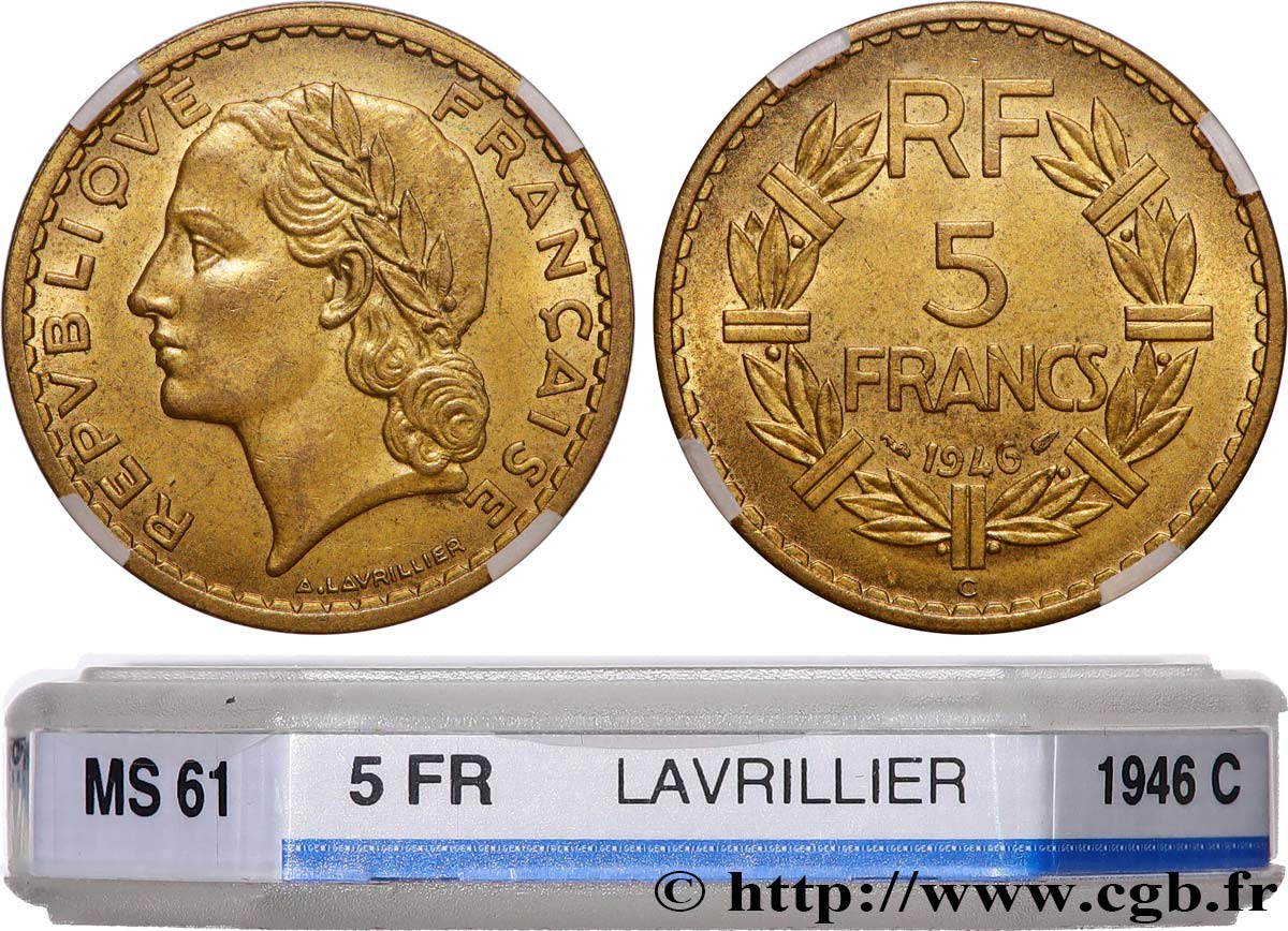 5 francs Lavrillier, bronze-aluminium 1946 Castelsarrasin F.337/8 SUP61 GENI