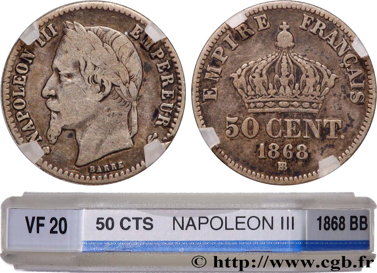 50 centimes Napoléon III, tête laurée 1868 Strasbourg F.188/21 S20 GENI