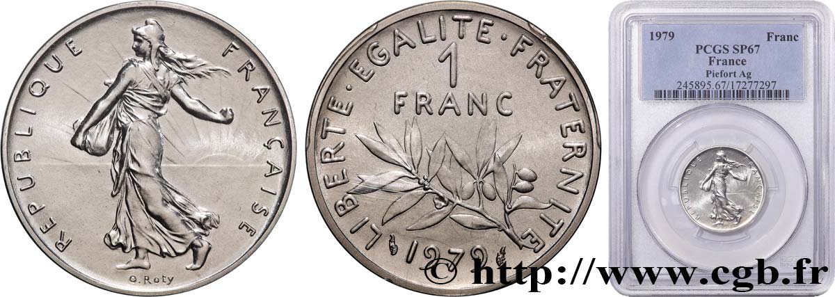 Piéfort argent de 1 franc Semeuse 1979 Pessac GEM.104 P2 MS67 PCGS