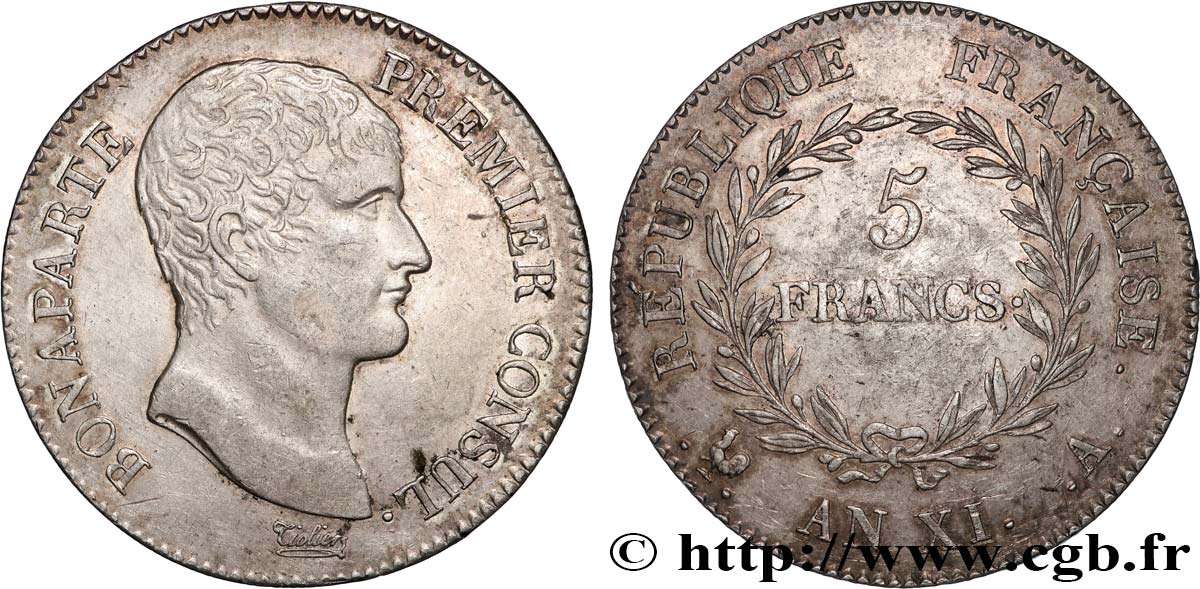 5 francs Bonaparte Premier Consul 1803 Paris F.301/1 MBC 