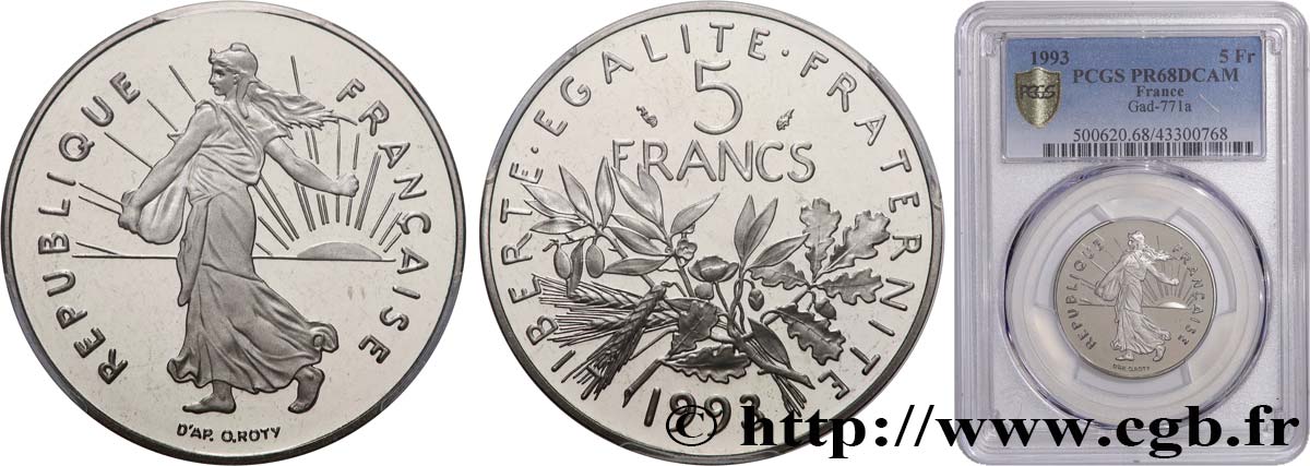 5 francs Semeuse, nickel, Belle Épreuve 1993 Pessac F.341/27 var. ST68 PCGS