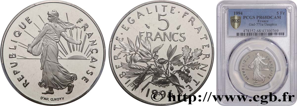 5 francs Semeuse, nickel, différent dauphin, BE (Belle Épreuve) 1994 Pessac F.341/29 var. FDC68 PCGS