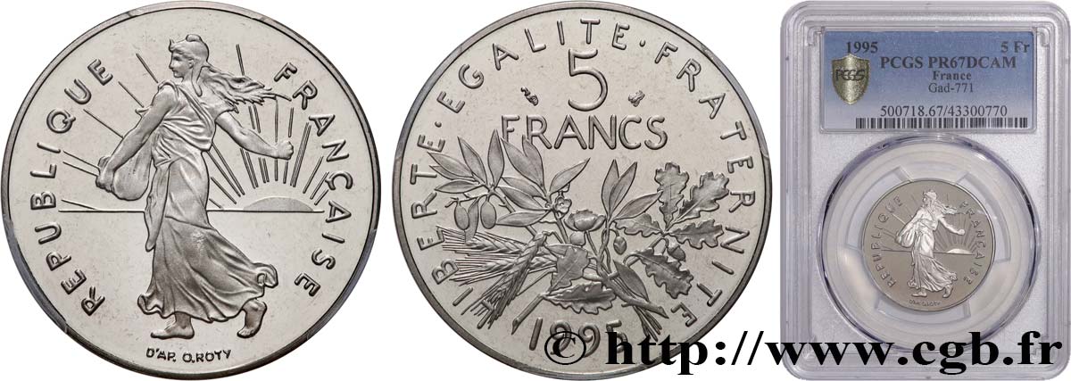 5 francs Semeuse, nickel, Belle Épreuve 1995 Pessac F.341/31 var. FDC67 PCGS