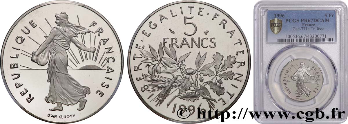 5 francs Semeuse, nickel, BE (Belle Épreuve) 1996 Pessac F.341/32 var. FDC67 PCGS
