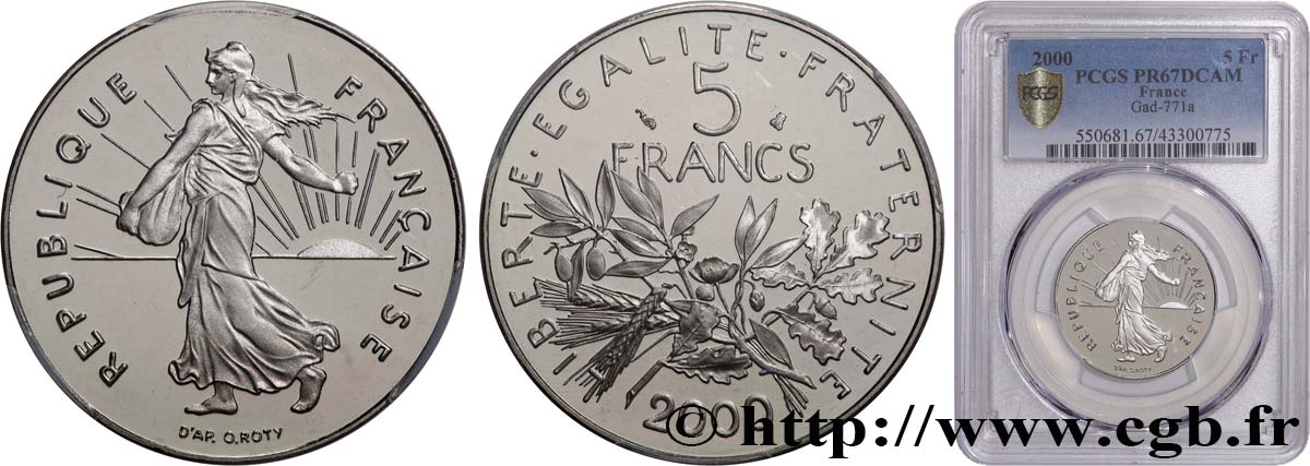 5 francs Semeuse, nickel, BE (Belle Épreuve) 2000 Pessac F.341/36 var. MS67 PCGS