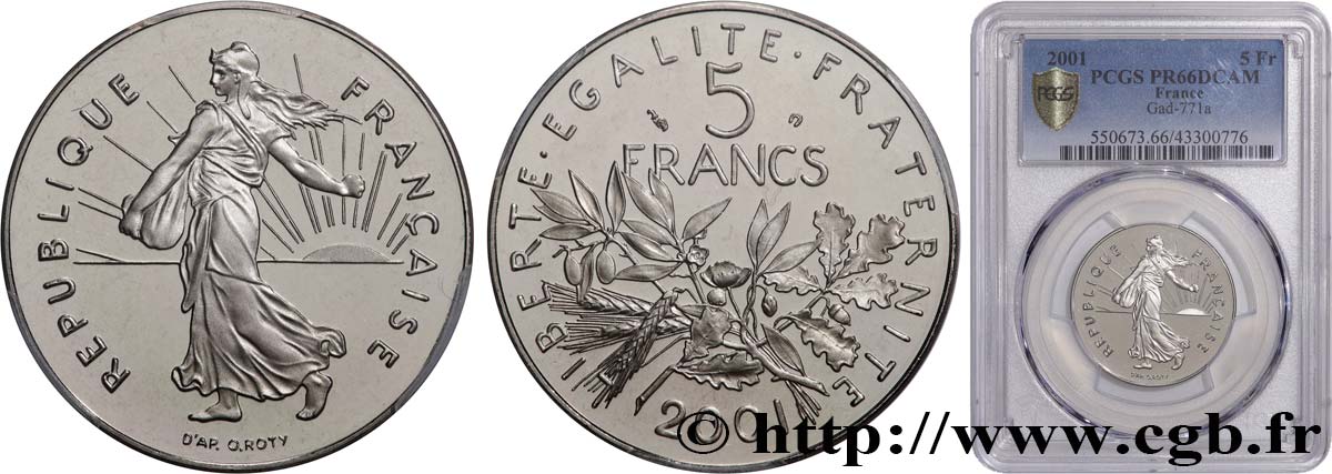 5 francs Semeuse, nickel, BE (Belle Épreuve) 2001 Pessac F.341/37 var. ST66 PCGS
