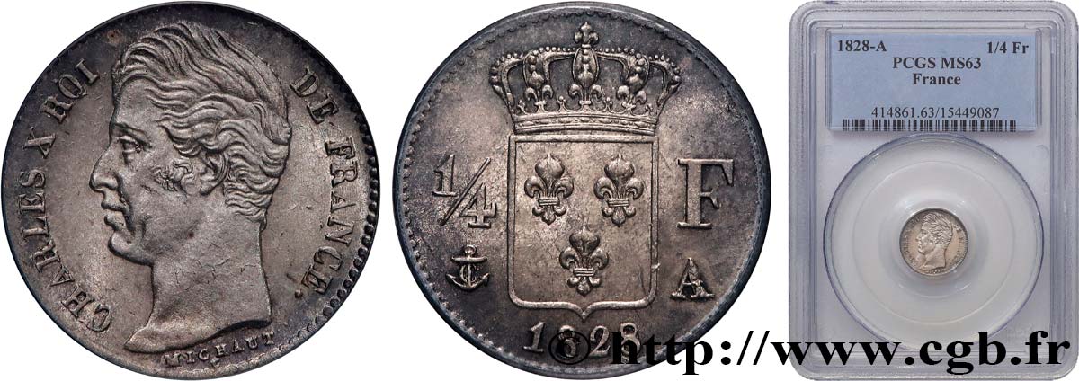 1/4 franc Charles X 1828 Paris F.164/18 MS63 PCGS