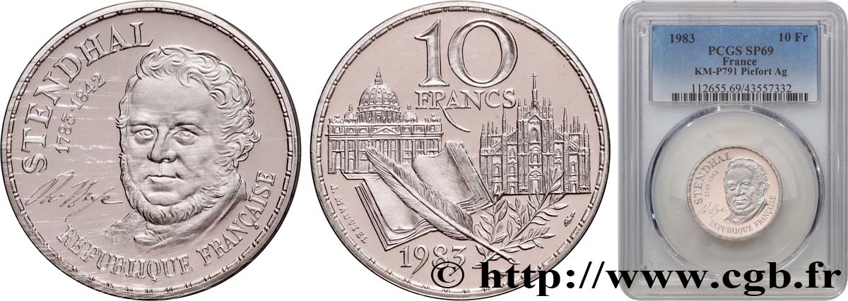 Piéfort argent de 10 francs Stendhal 1983  GEM.189 P2 FDC69 PCGS