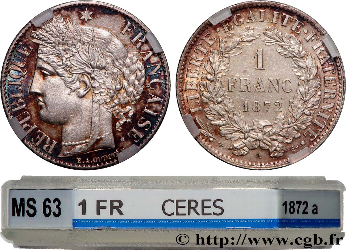 1 franc Cérès, IIIe République, petit A 1872 Paris F.216/5 SPL63 GENI