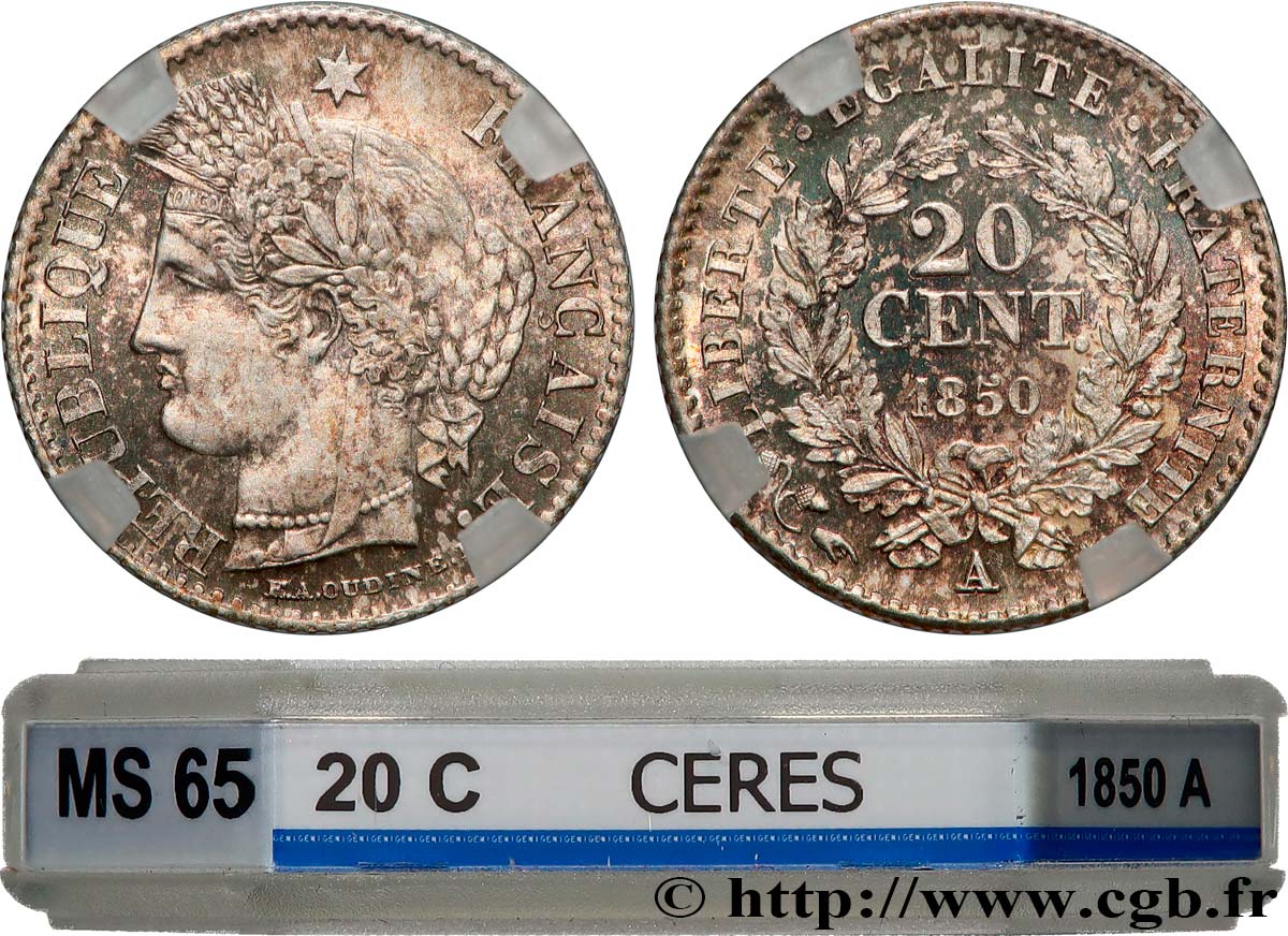 20 centimes Cérès, IIe République 1850 Paris F.146/2 FDC65 GENI